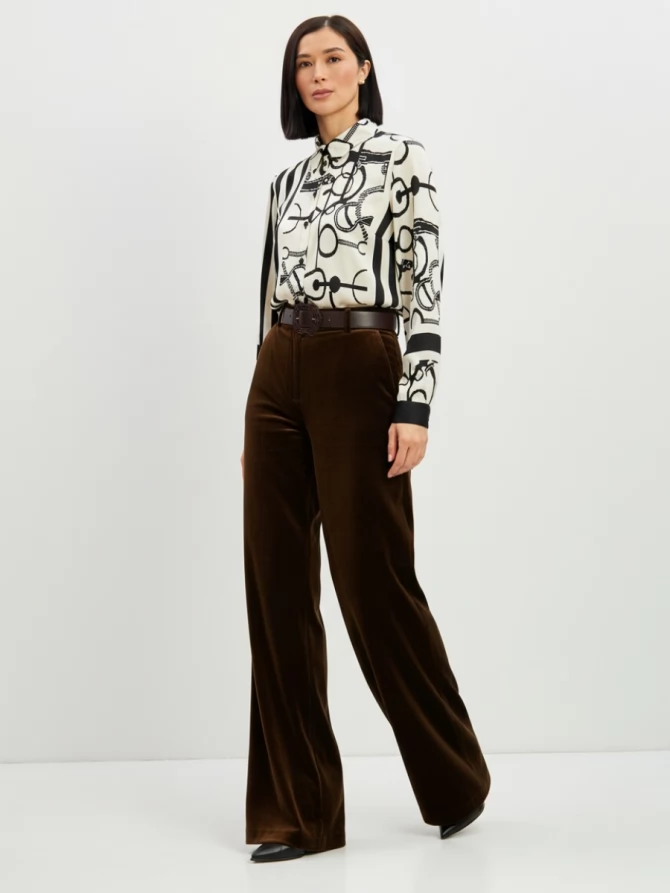 Блузка из атласной ткани  OD-887-1 черно-белая