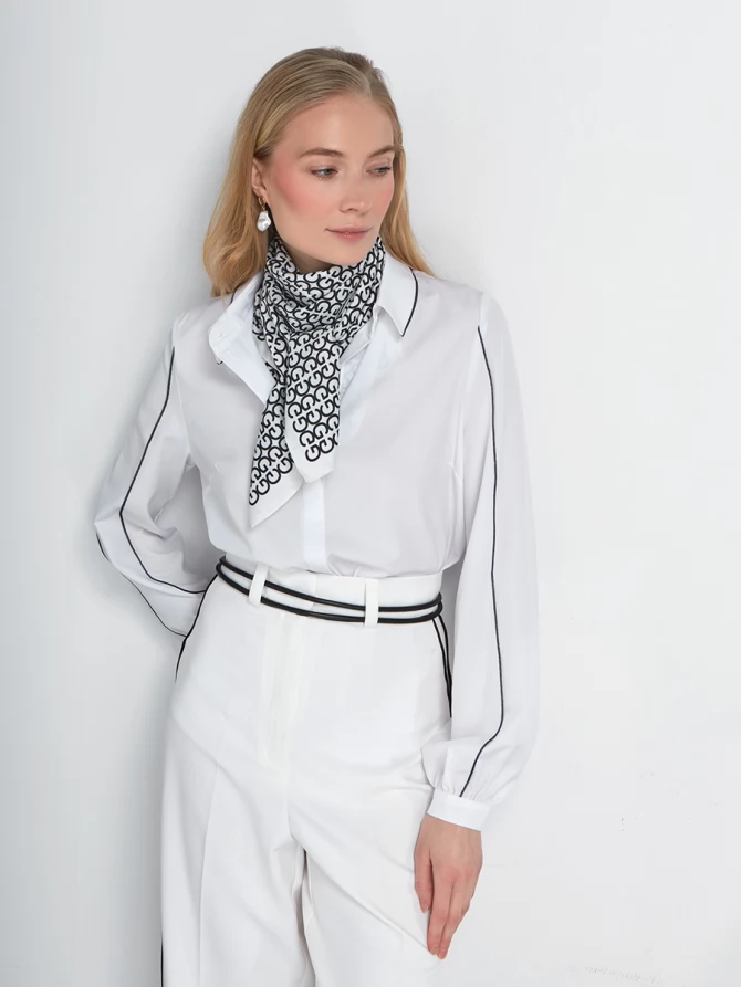 Блузка с контрасной строчкой OD-871-1 белый