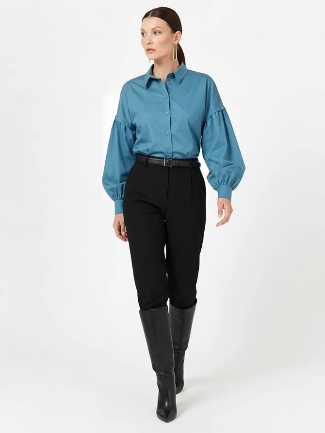 Рубашка с пышным рукавом OD-879-1 голубой