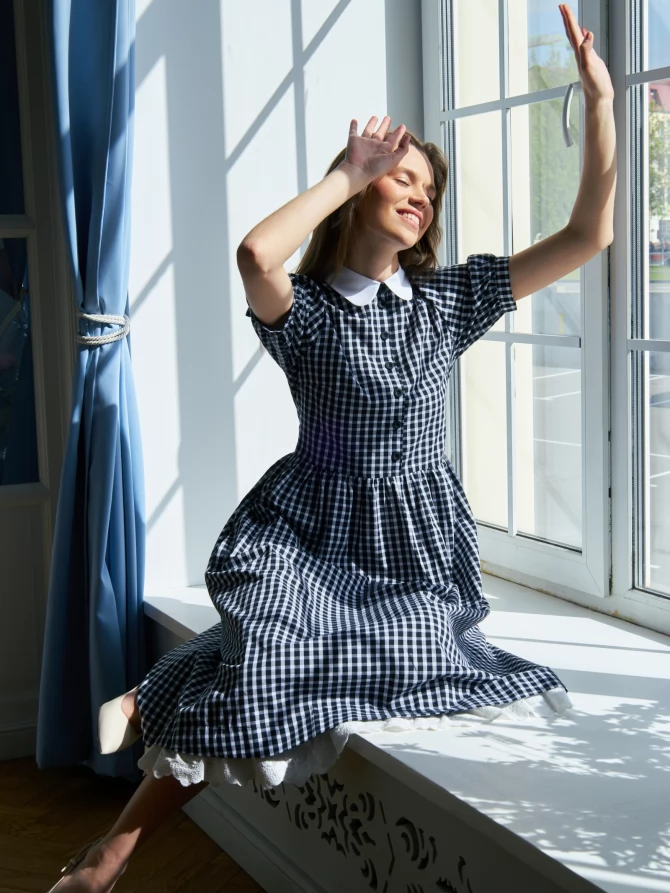 Платье хлопок OD-790-7 ч/б клетка