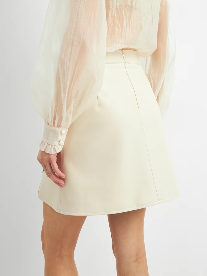 Юбка короткая из эко-кожи с молниями OD-1004-3 молочный