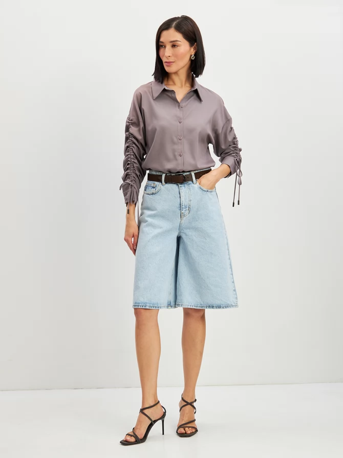 Блузка тонкая джинса OD-858-2 пыльно-лиловый