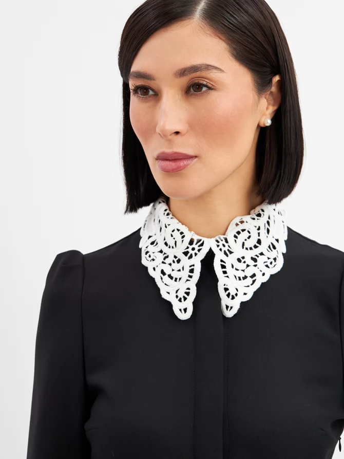 Платье с кружевным воротником потайная планка OD-886-1 черный