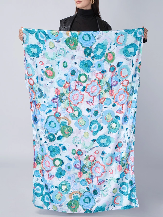 Палантин женский с авторским акварельным принтом