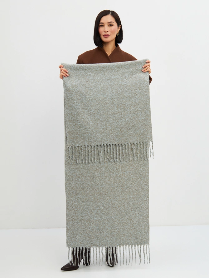 Палантин женский двусторонний меланжевый с бахромой
