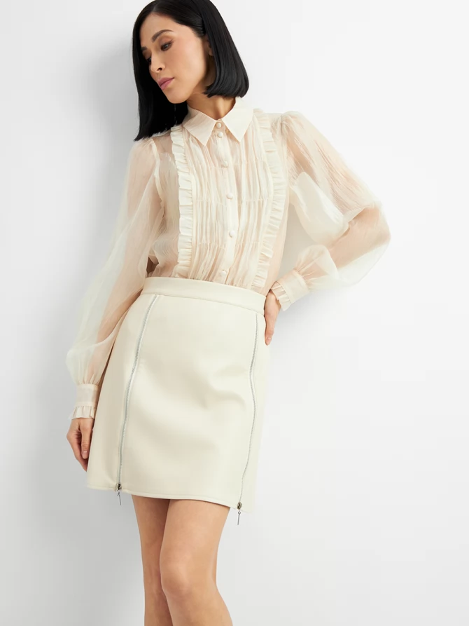 Юбка короткая из эко-кожи с молниями OD-1004-3 молочный