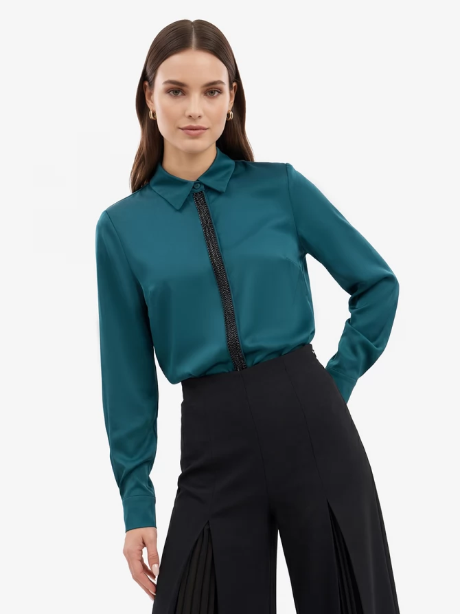 Блуза с широкой бисерной тесьмой OD-1072-2 бутылочный