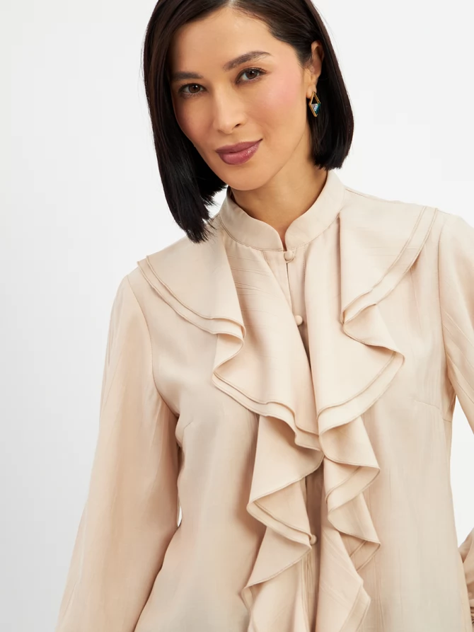 Блузкас отлетными рюшами OD-914-1 бежевый