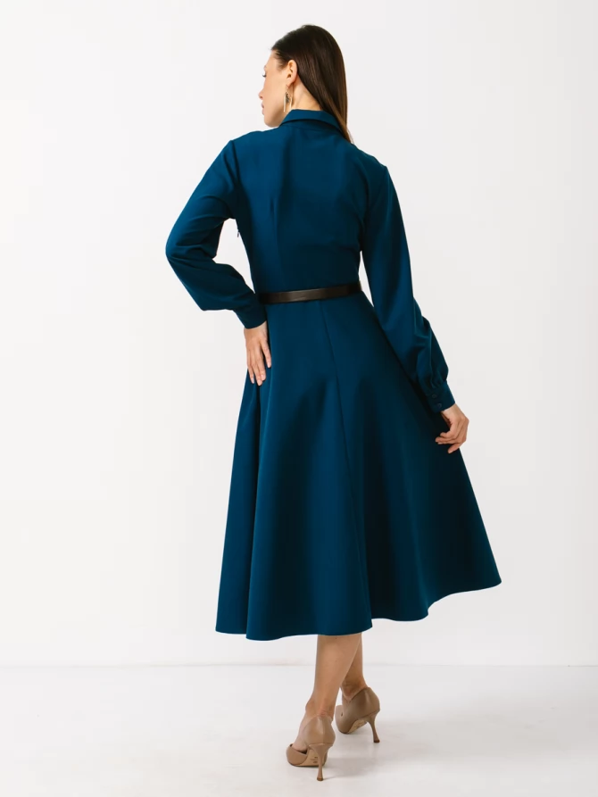 Платье из костюмной ткани с контрастным воротником и манжетом OD-841-2 бирюза