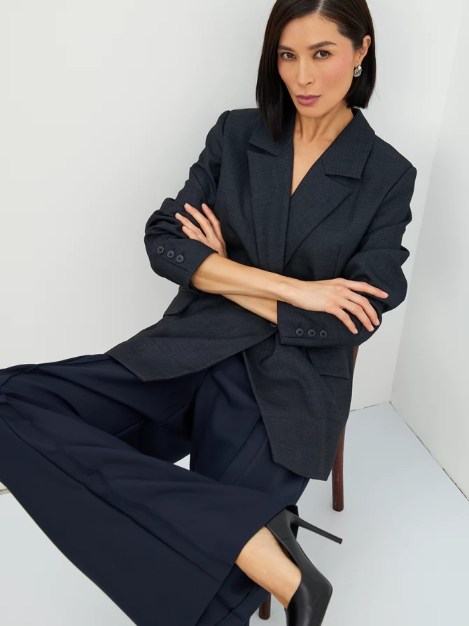 Жакет жакет из костюмной ткани OD-978-1 серо- синий