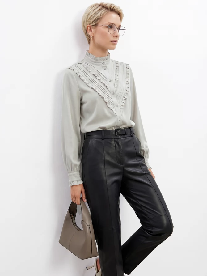 Блузка с рюшами OD-884-6 серо-коричневый