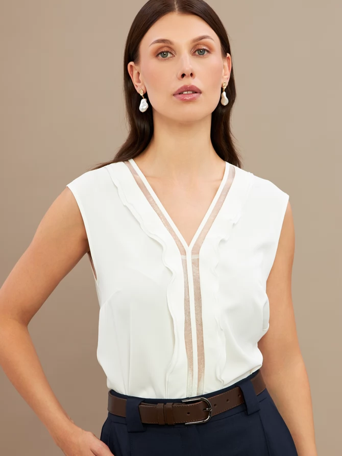 Топ со вставкой из органзы OD-975-1 белый