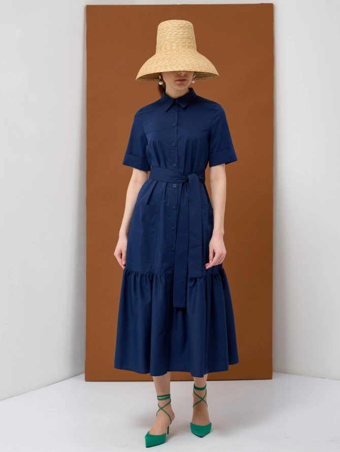 Платье хлопковое OD-791-3 темно-синее