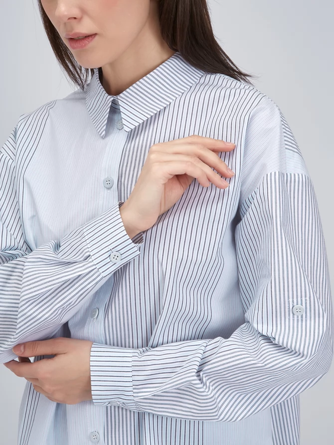 Рубашка полосатая хлопковая серо-голубая