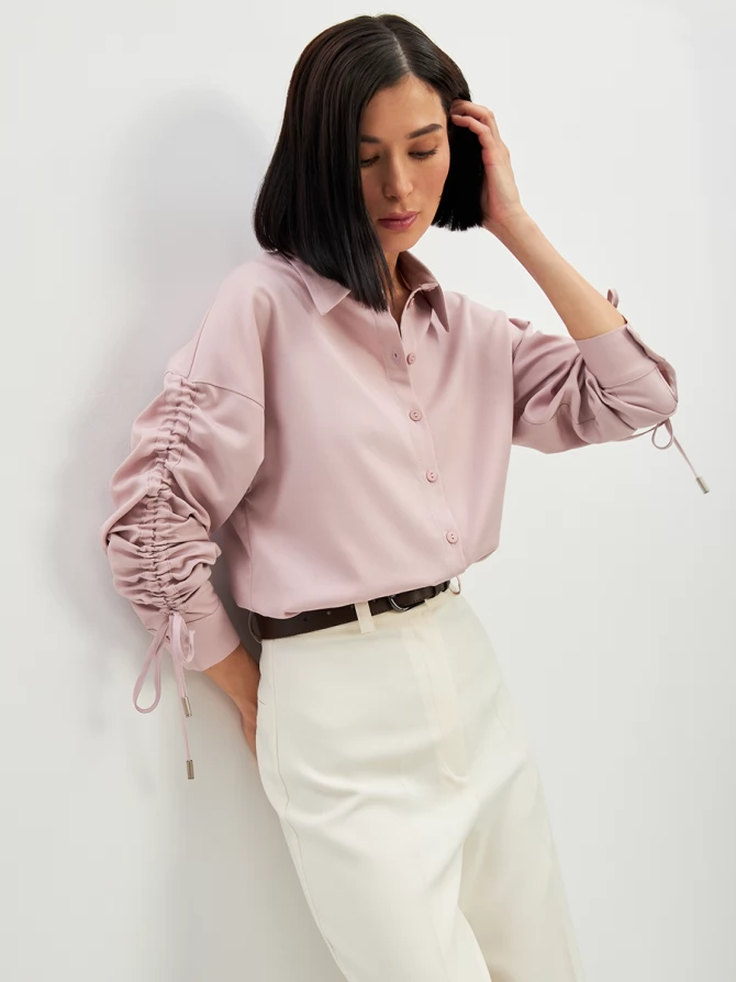 Блузка тонкая джинса OD-858-1 пудра