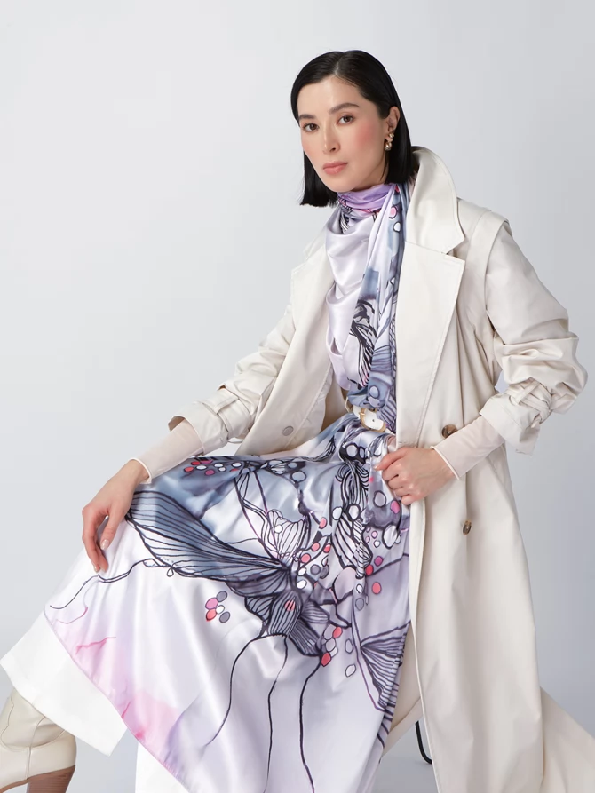Палантин женский с акварельным принтом