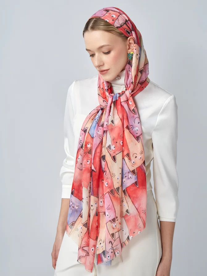 Палантин женский с принтом 'Веселые котики'