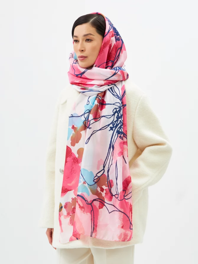 Палантин женский двусторонний с принтом арт-деко D2-1351-1