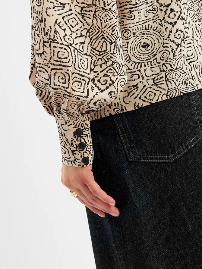 Блузка с отлетными рюшами OD-914-5 бежевый с черным