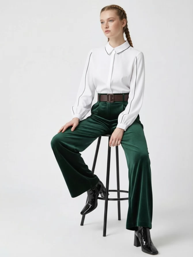 Блузка с контрасной строчкой OD-871-1 белый