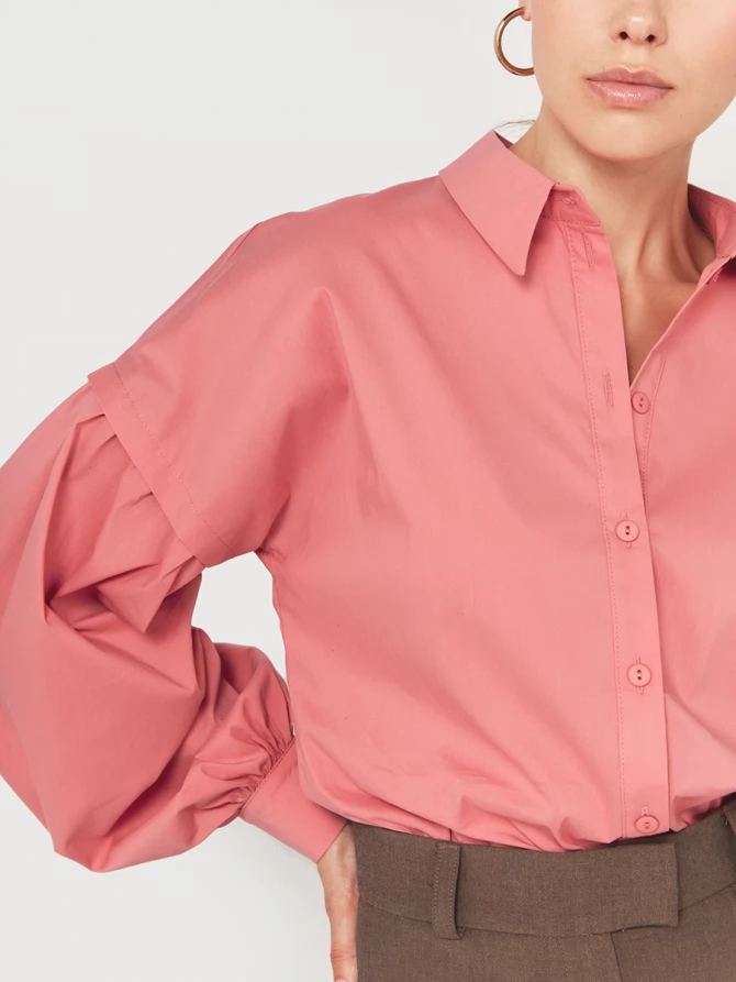 Рубашка с пышным рукавом розовая фуксия