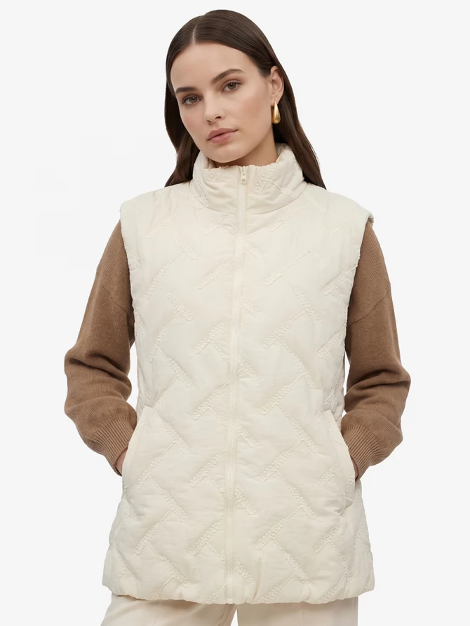 Жилет стеганый на молнии OD-1049-1 бежевый