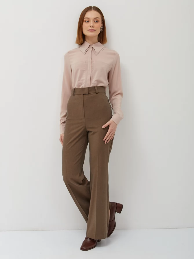 Блузка из шифона с двойным воротником OD-805-4 капучино