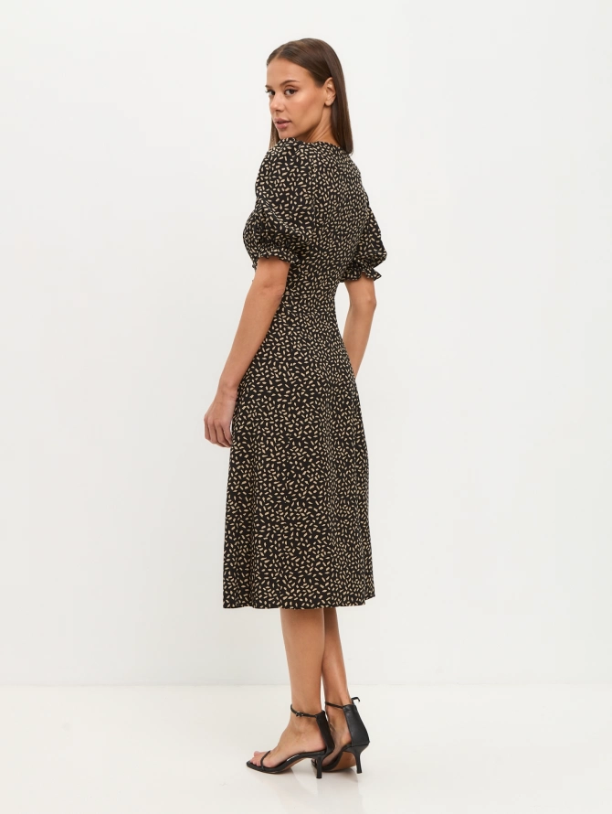 Платье из штапеля OD-712-7 с бежевым принтом