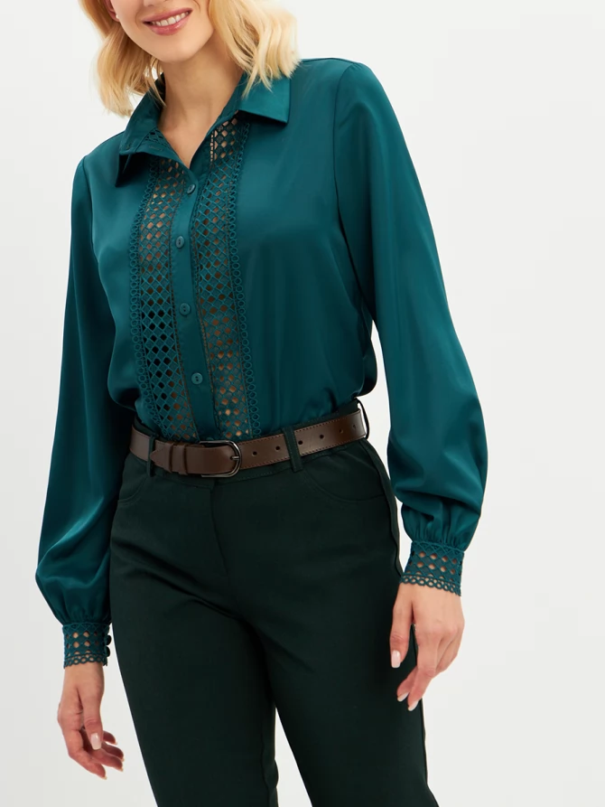 Блузка с кружевом OD-808-3 зеленый