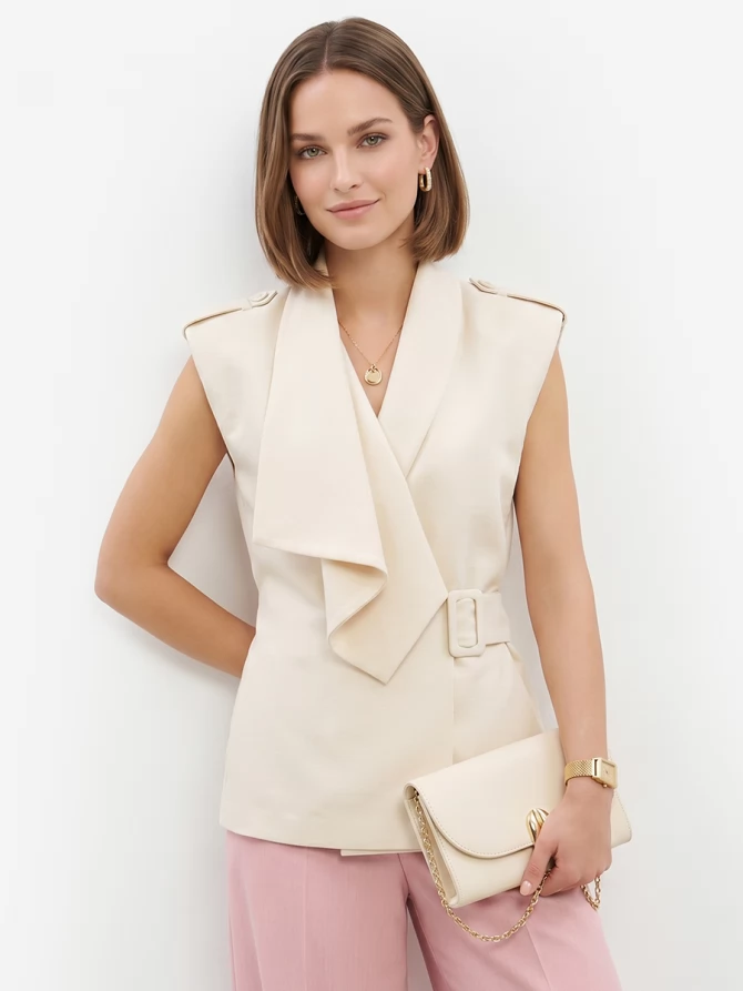 Жилет на запах из костюмной ткани OD-999-1 молочный