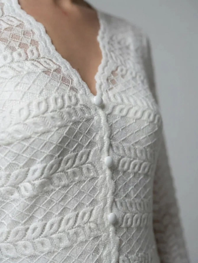 Платье из трикотажного кружева на подкладке с V-образным вырезом, белое OD-1017-2