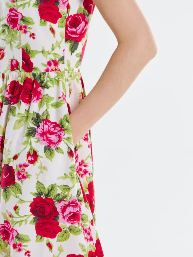 Платье из хлопка с кружевом OD-925-1 цветы на белом