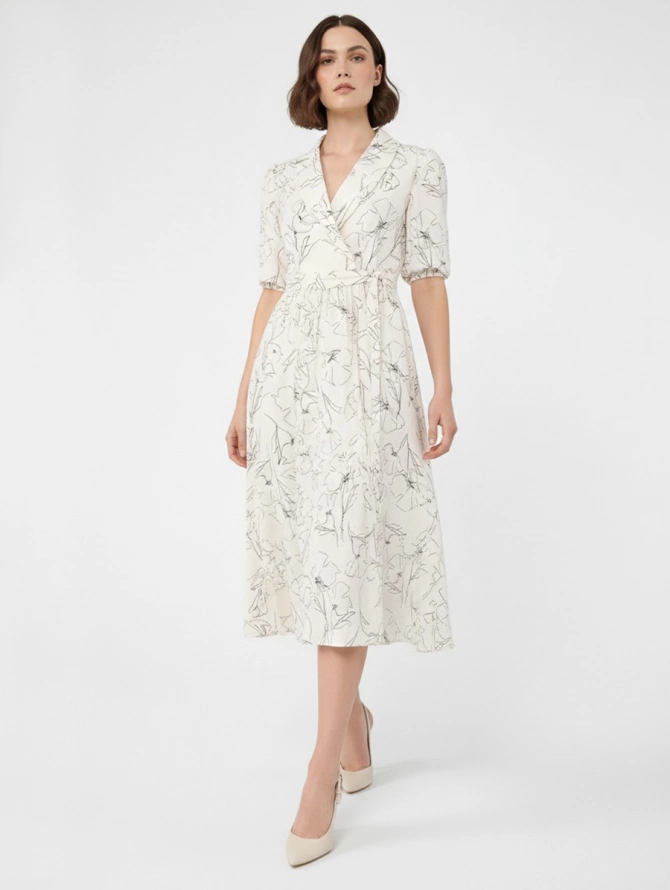 Платье с шалевым воротником OD-811-2 молочный