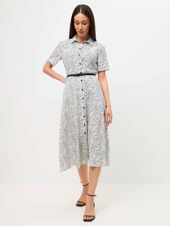 Платье-халат миди с принтом 'веточки на белом'