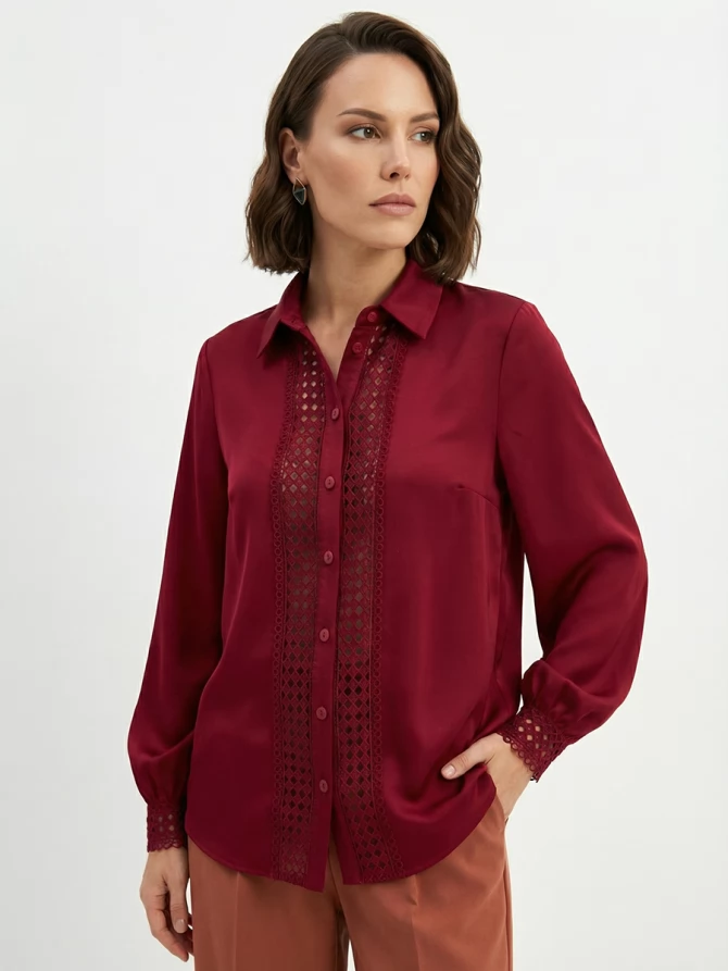 Блузка с кружевом OD-808-2 бордовый
