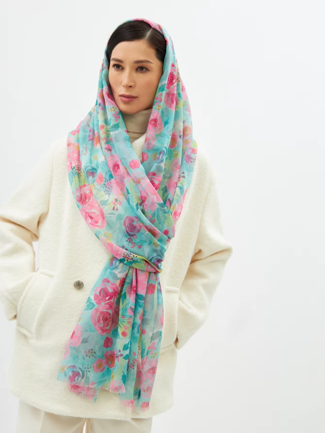 Палантин женский двусторонний с акварельным принтом D2H-13-2