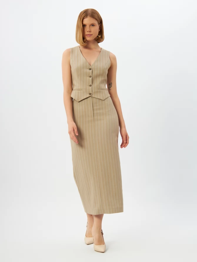 Юбка из костюмной ткани в полоску OD-921-2 капучино