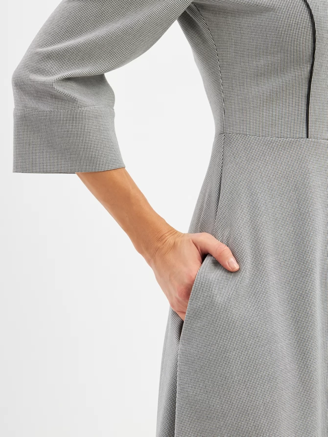 Платье с кантом OD-890-1 ч/белая мелкая клетка