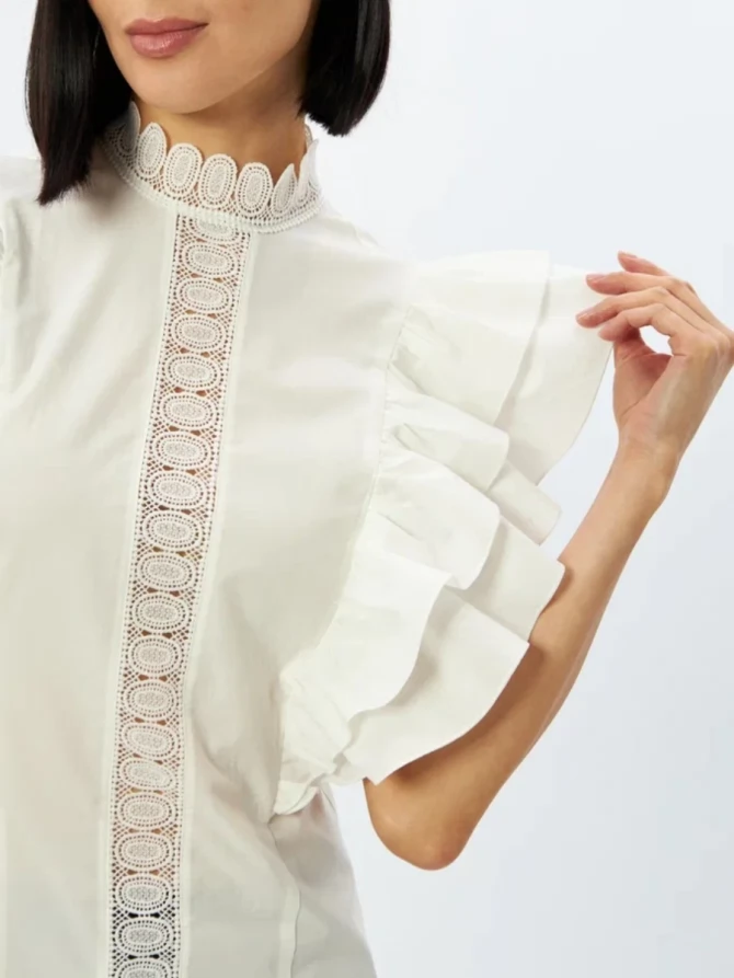 Блузка из хлопка с крыльями и кружевом OD-912-1 белый