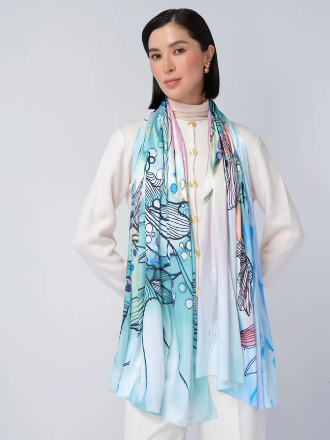 Палантин с акварельным абстрактным принтом KSH16-1453-4
