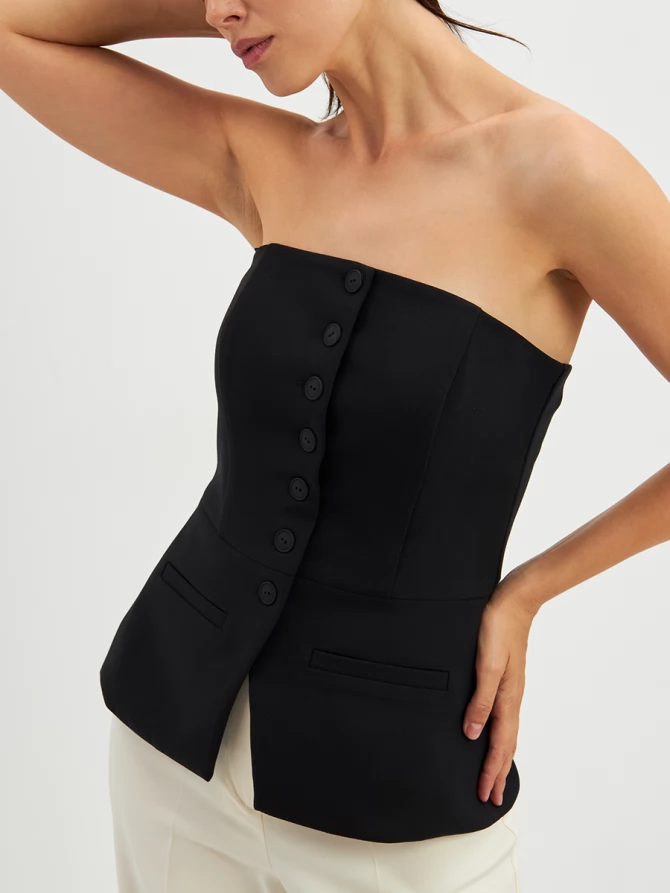 Блузка (корсет) из костюмной ткани на подкладке OD-908-1 черный