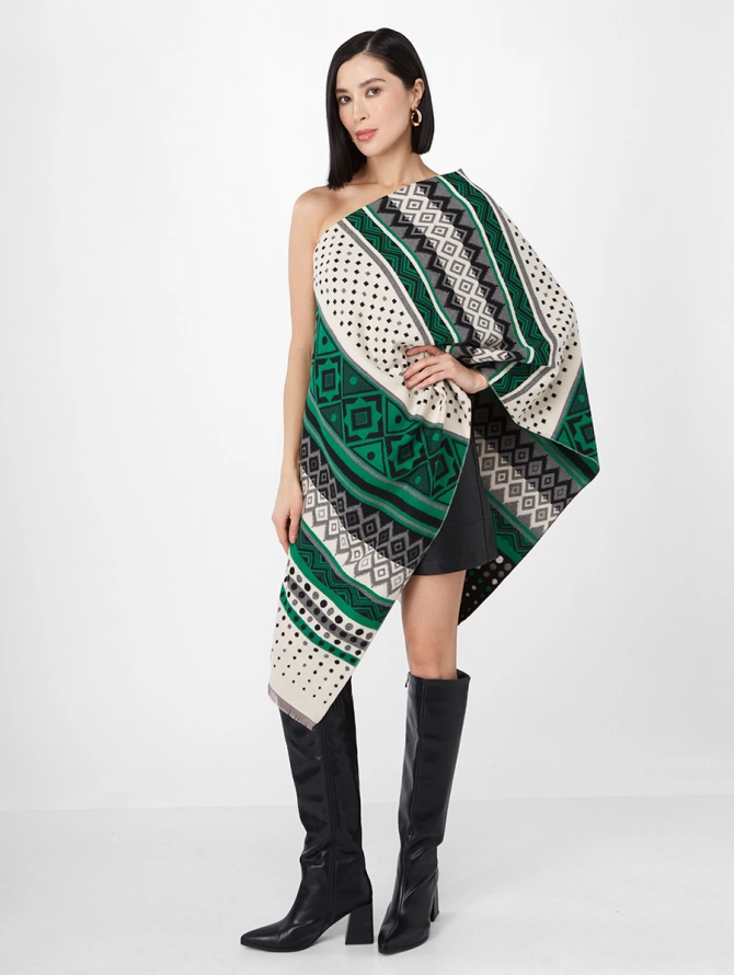 Палантин женский с геометрическим и гороховым принтом