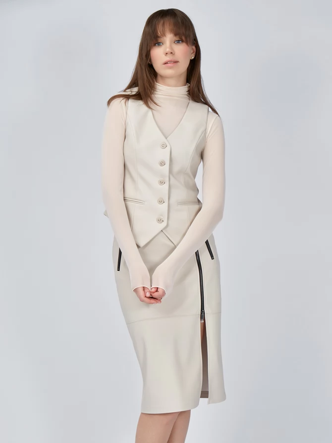 Юбка из эко-кожи с 3-мя молниями OD-863-2 бежевый