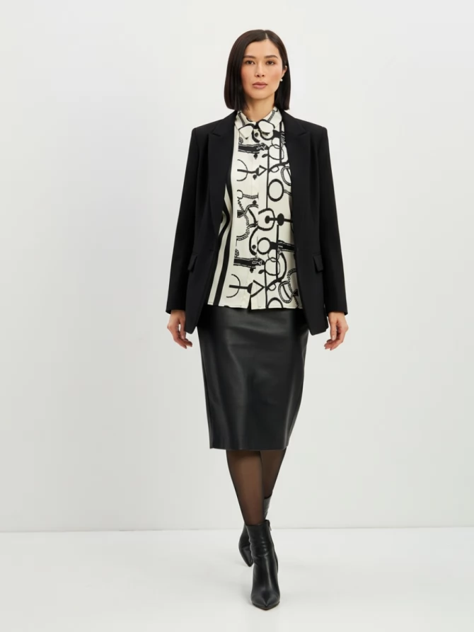 Блузка из атласной ткани  OD-887-1 черно-белая