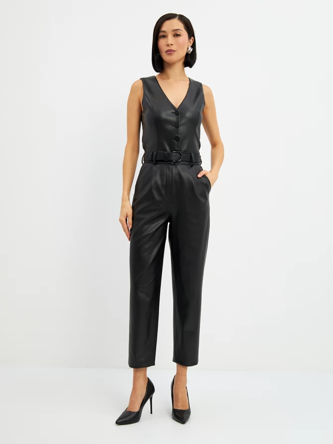 Брюки укороченные из зко-кожи  OD-882-1 черный