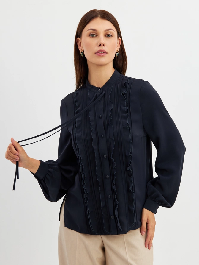 Блузка с рюшами OD-976-2 темно-синий