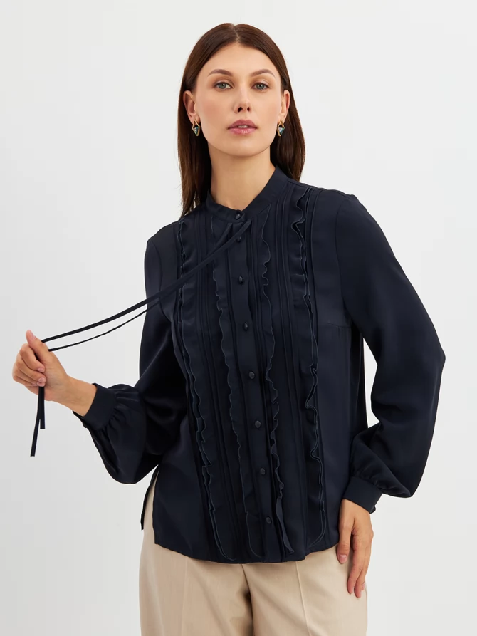 Блузка с рюшами OD-976-2 темно-синий