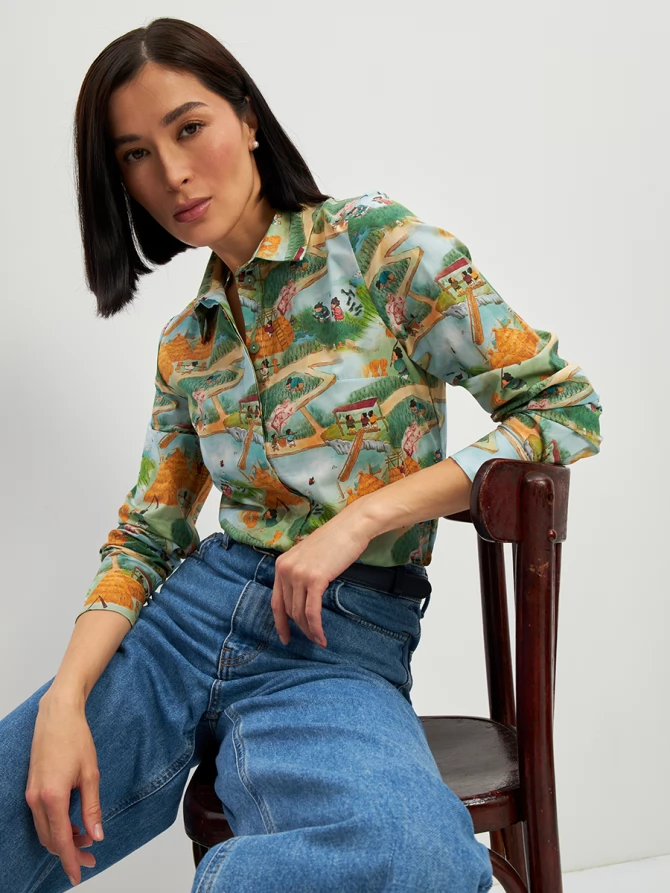 Блузка классик с контраст.стойкой OD-737-16 китайские дети