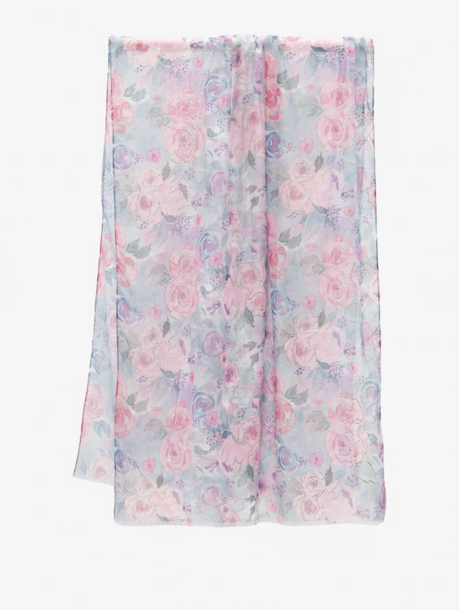 Палантин женский двусторонний с цветочным арт-деко принтом