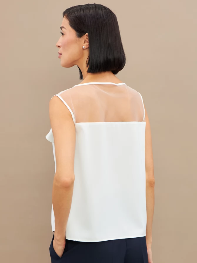 Блузка без рукавов с сеткой и воланом OD-992-1 белый